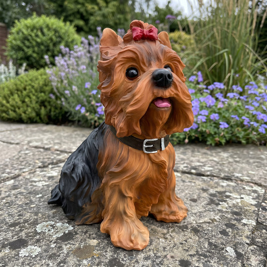 Lifelike Yorkshire Terrier Resin Statue, Cute Garden Yard Decor, Gift for Dog Lovers
