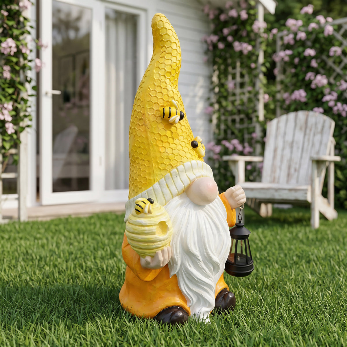 Bee Gnome Statue , Honeycomb Garden Gnome Decor, Gift for Plant & Bee Lovers