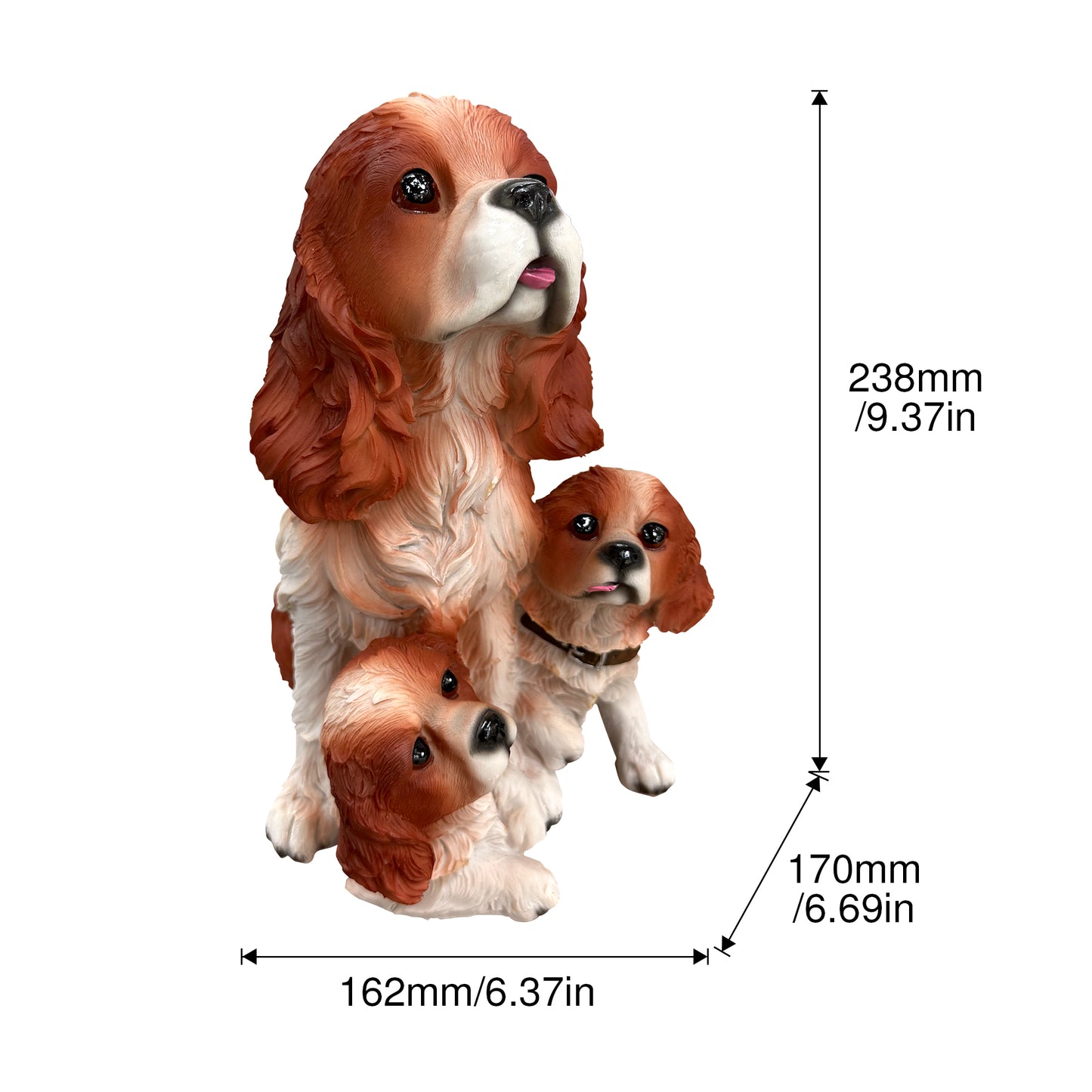 Cavalier King Charles Family Resin Statue, Garden Pet Group Sculpture, Gift for Dog Lovers