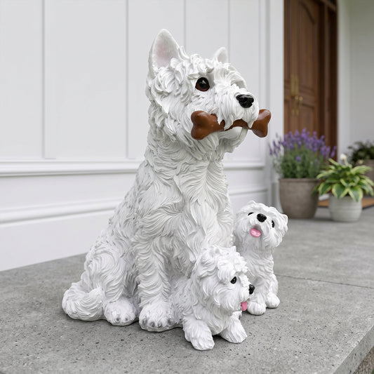 West Highland White Terrier Family Garden Statue Westie Dog Yard Decor Gift
