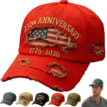 250th Anniversary USA Hat 1776–2026 Distressed Denim Baseball Cap