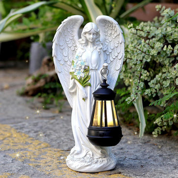 Solar-Powered Angel Garden Statue with LED Light