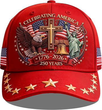 250 Anniversary USA Hat,Eagle Liberty Cross Printed Pattern