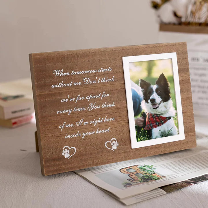 Customizable Wooden Pet Memorial Picture Frame in Brown - Wall or Table Display for 4x6 Inch Photos