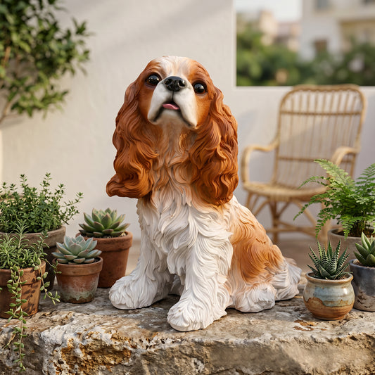 Lifelike Cavalier King Charles Spaniel Resin Statue, Patio Garden Dog Decor, Gift for Dog Lovers