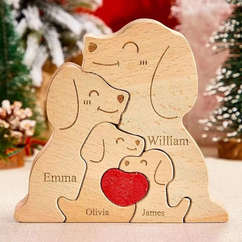 Art Wooden Dog Puzzle Personalized Name Custom Free Laser Engraving Home Gifts