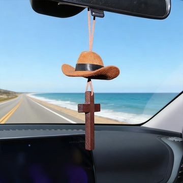 Cowboy Hat & Cross Car Charm | A Ride with Style & Faith