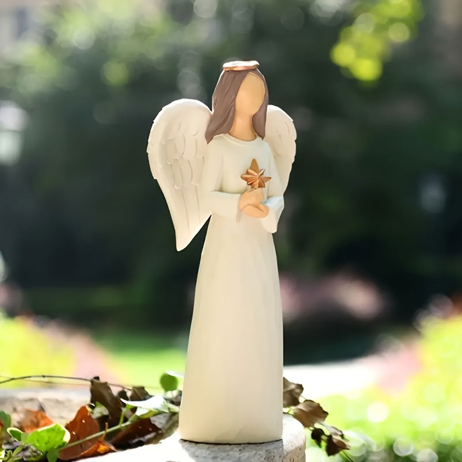 Hand-Painted Guardian Angel Figurine, Praying Angel Sculpture for Desktop or Home Display