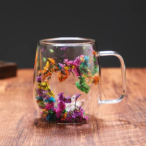 Dried Flower Glass Mug Double Wall