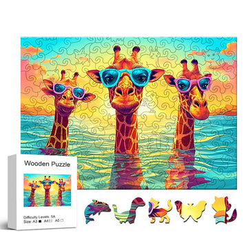 Three Leisurely Giraffes Wooden Puzzle