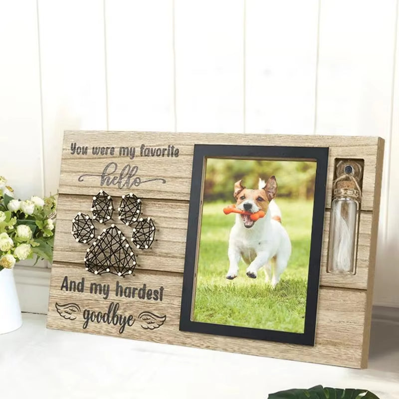 Pet Memorial Photo Frame Wood Pet Keepsake With Pet Urns Bottle For Dogs