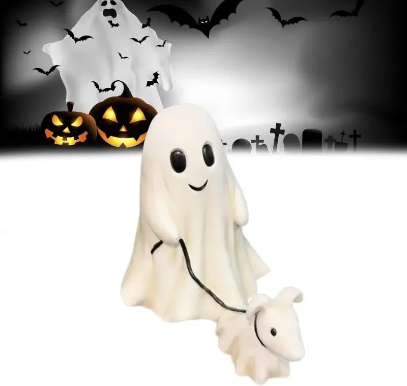 Ghost Walking Dog Statue Cute Halloween Dog Statue