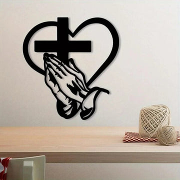 Handcrafted Iron Wall Art - Christian Heart and Cross Symbol