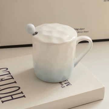 12 oz Pleated Ceramic Mug with Lid and Spoon