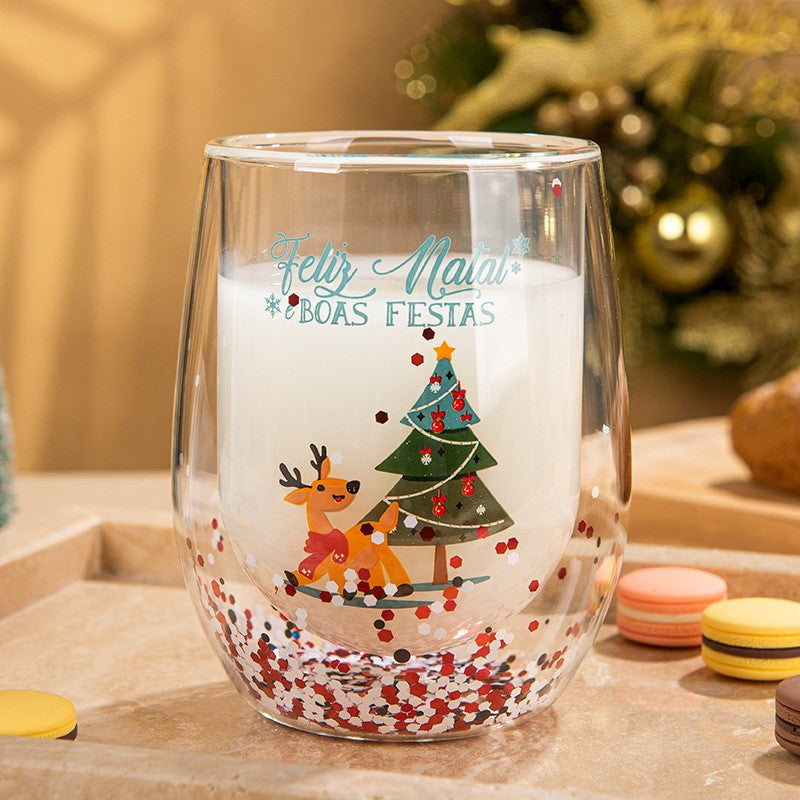 Double-Layer Christmas Glass Cup – Heat-Resistant Green Mug