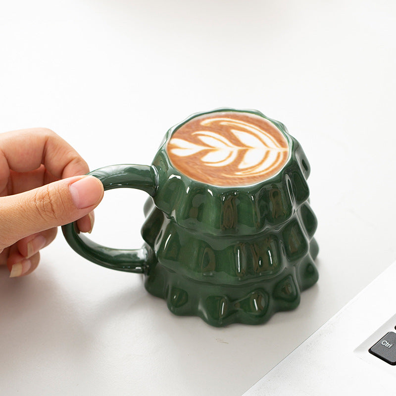 Ceramic Christmas Tree Mug with Snowflake Design