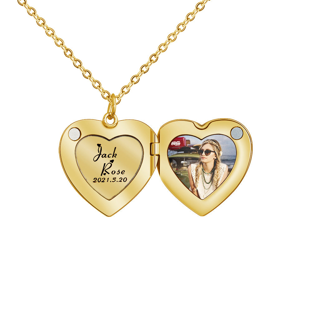 Engravable Heart Locket Necklace with Custom Name and Date Inscription