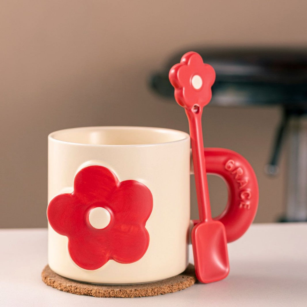 Large 13.5 oz Reactive Glaze Ceramic Mugs with Spoons