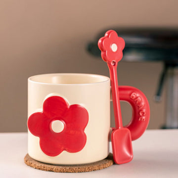 Large 13.5 oz Reactive Glaze Ceramic Mugs with Spoons