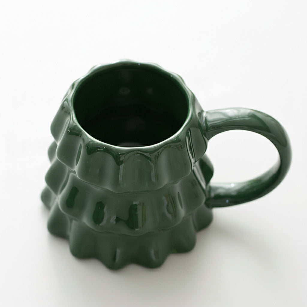 Ceramic Christmas Tree Mug with Snowflake Design