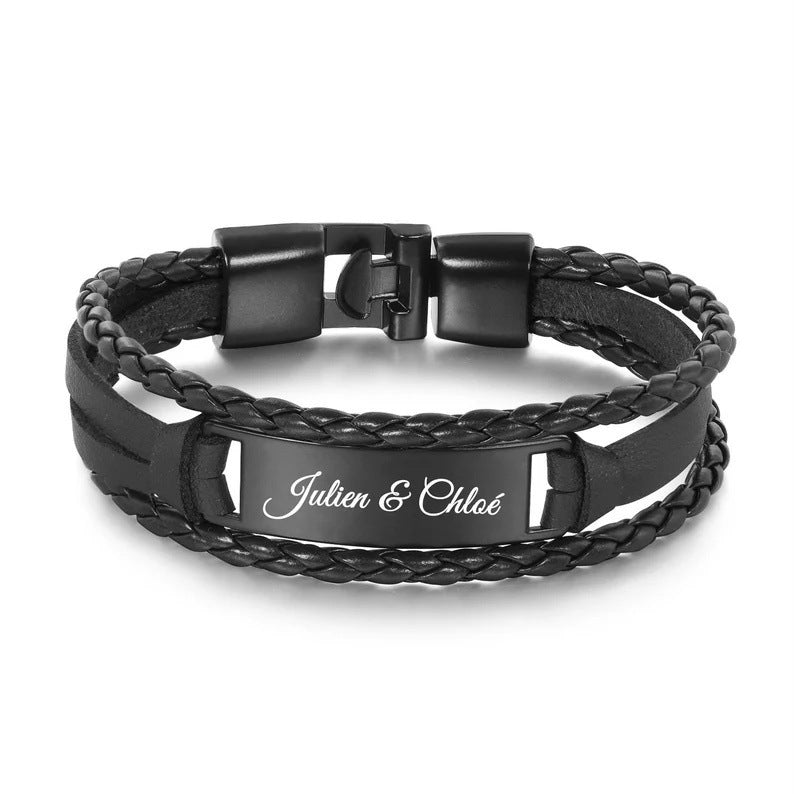 Personalized Leather Bracelet for Men – Custom Engraving with Text and Photo