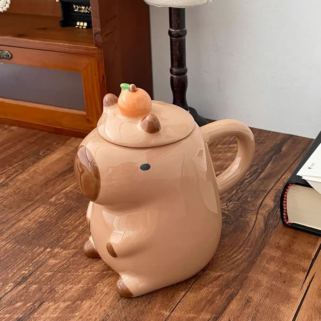 Capybara Ceramic Mug with Lid, 16 Oz Kapibara Tumbler