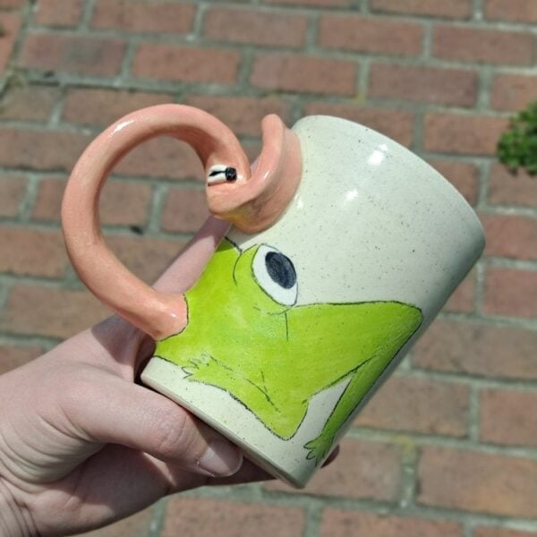 Handmade Frog Tongue Mug – Unique Ceramic Cup with Playful Tongue Handle