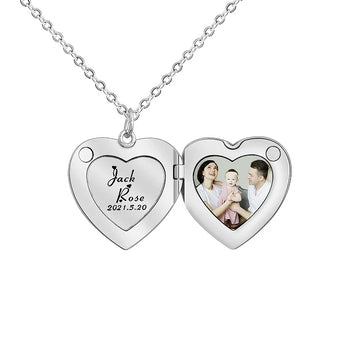 Engravable Heart Locket Necklace with Custom Name and Date Inscription