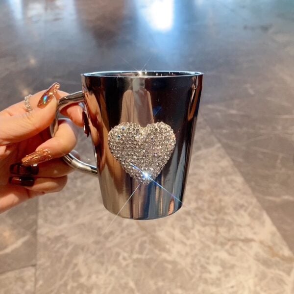 Heart-Shaped Crystal Rhinestone Stainless Steel Coffee & Beer Mug