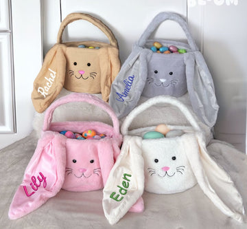 Custom Cute Furry Easter Bunny Basket with Glitter Name