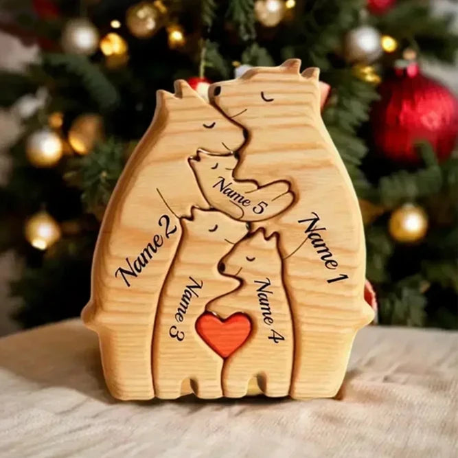 Art Wooden Bear Family Puzzle Personalized Name Custom Home Decor Thanksgiving