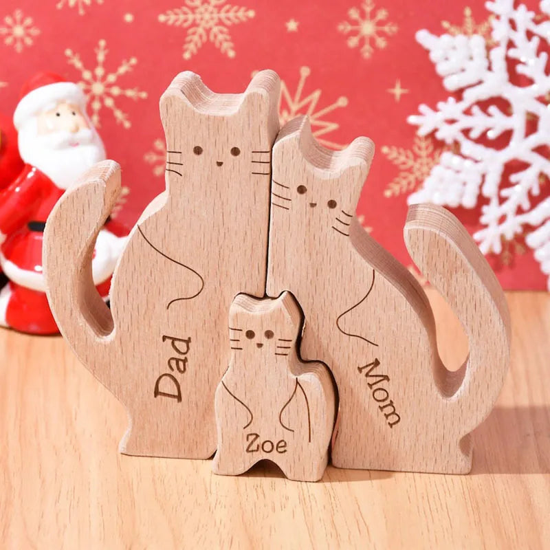 Wooden Cat Family Puzzle Animal Family Decor for New Mom Gift