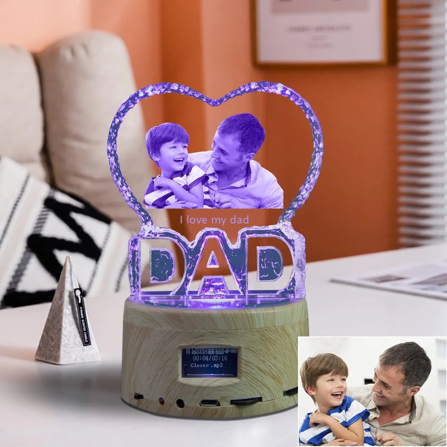 Love Crystal Photo Customized Picture Text Night Light Bluetooth Music Player