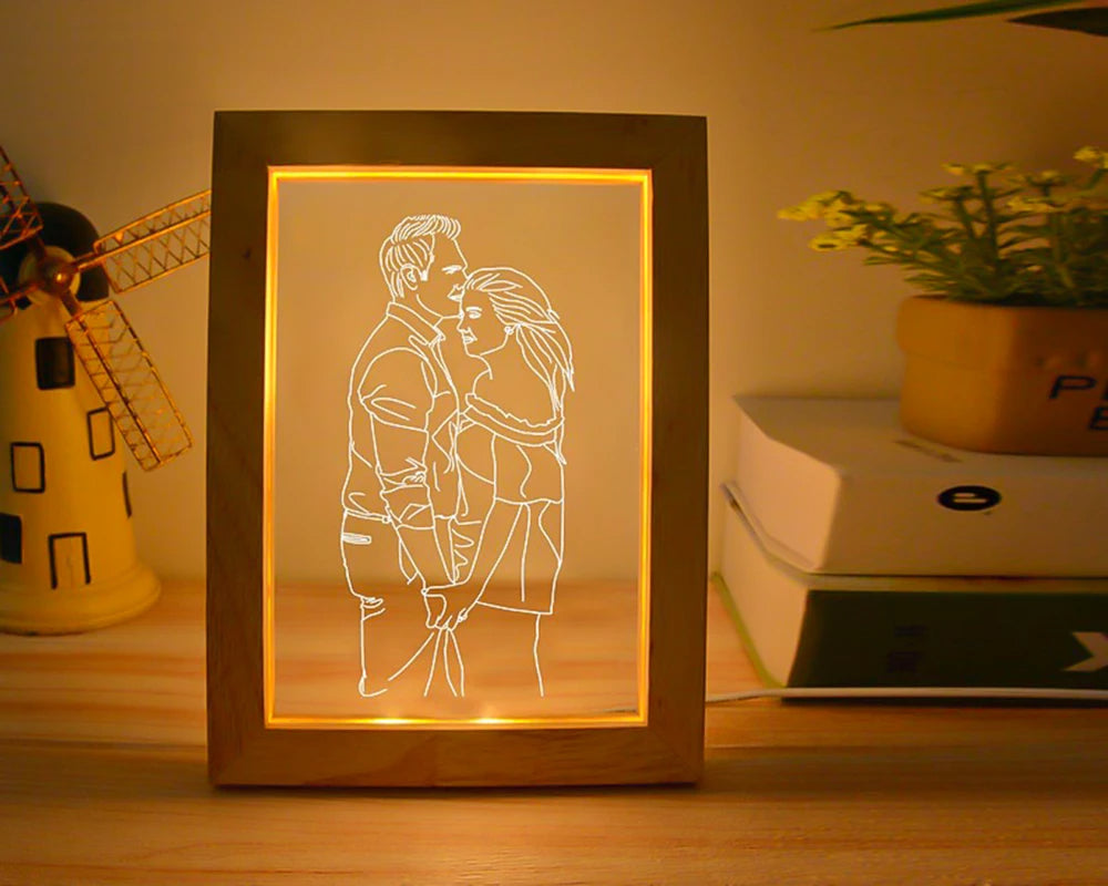 Personalized Custom Photo Night Light USB Wooden Base DIY Photo Frame Lamp