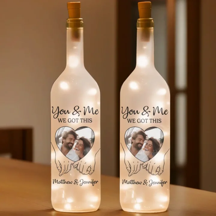 Custom Photo Bottle Lamp with LED Lights - Personalized Anniversary or Wedding Gift