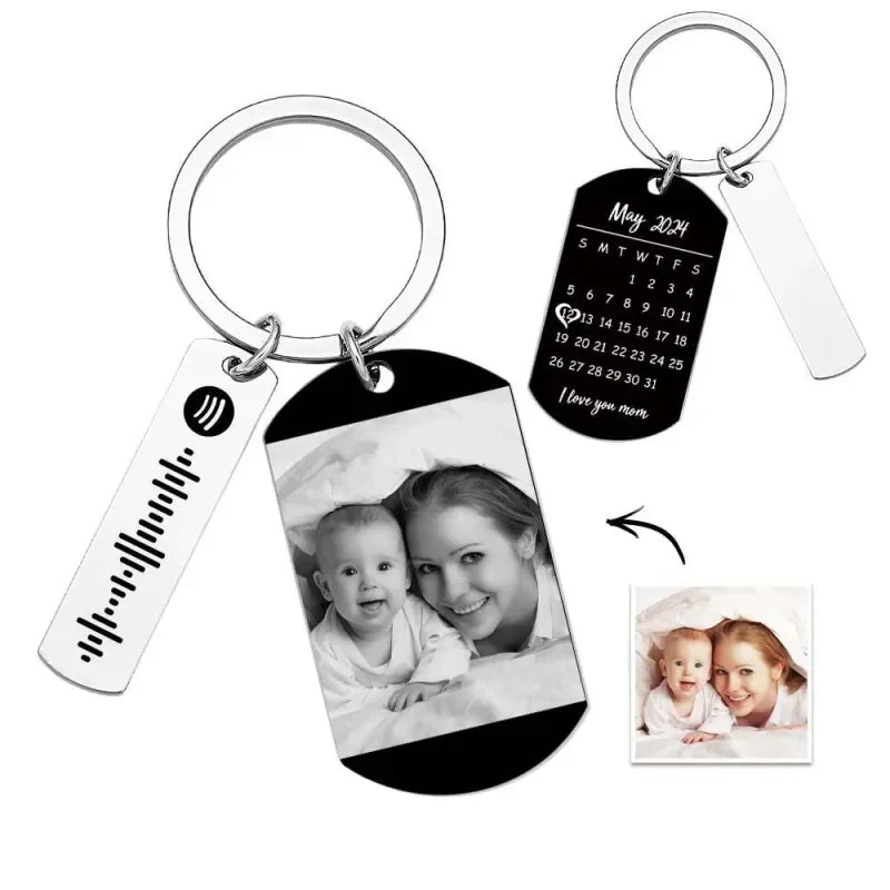 Custom Photo Keychain with Calendar and Soundwave Design