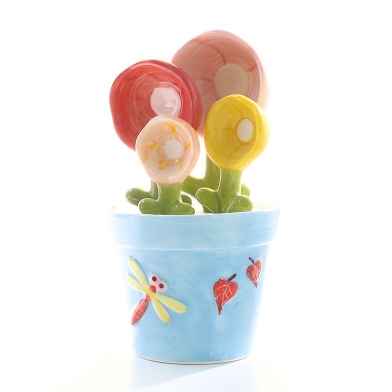 Baking Tool-Handmade Flowers Ceramic Measuring Spoons With Holder Boxed Gift Set