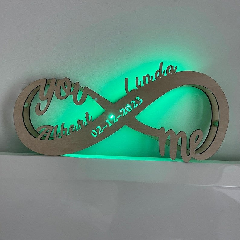 Customizable "You & Me" Infinity Symbol LED Night Lamp in Wood