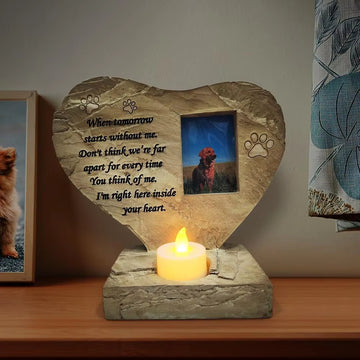 Pet Dog Memorial Stones with Photo Frame and Candle Holder