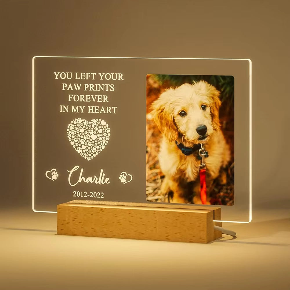 Customized Dog Cat Memorial Photo Frame Pet Sympathy Gifts LED Night Light