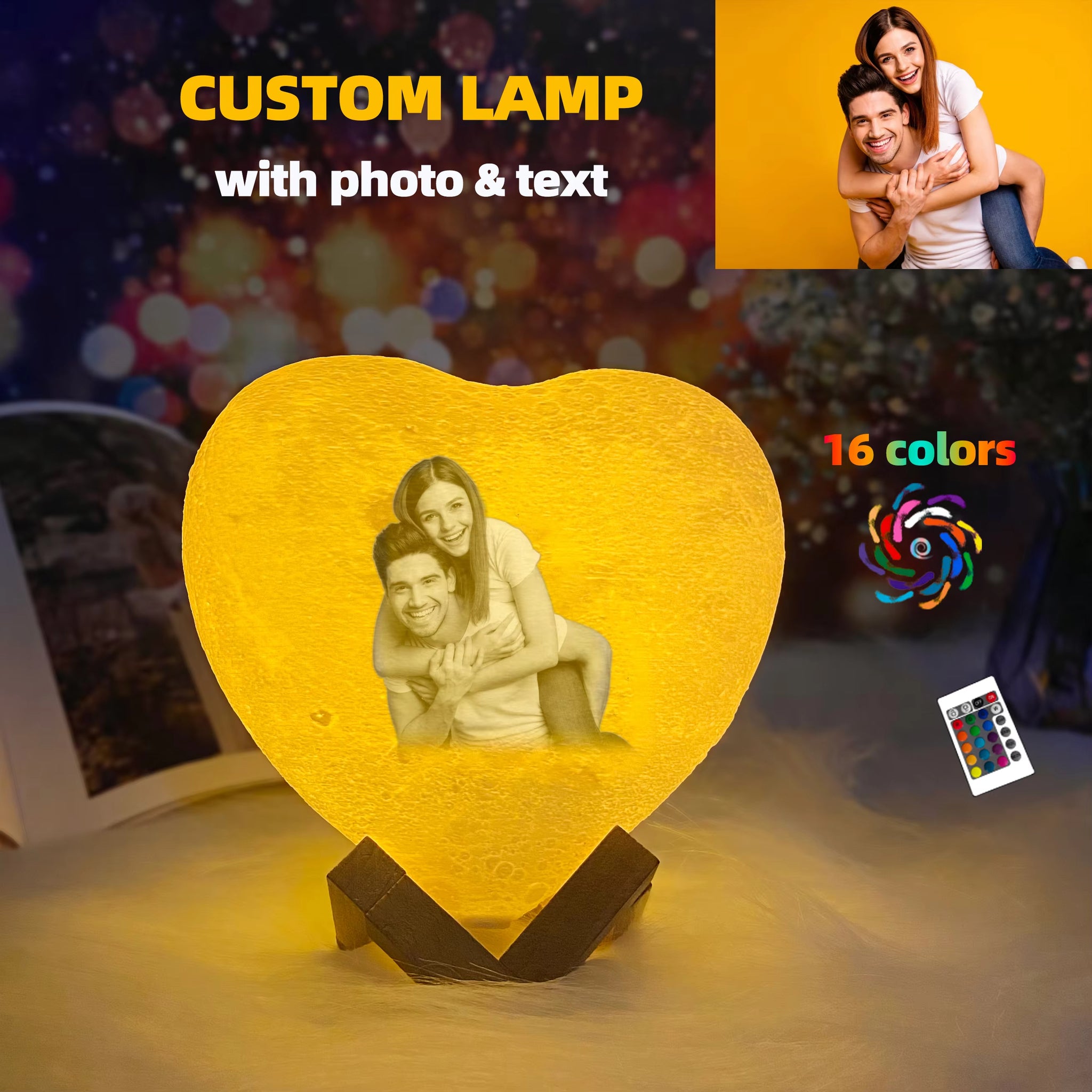 Heart Shape 3D Printed Moon Lamp Customized Photo Text Night Light