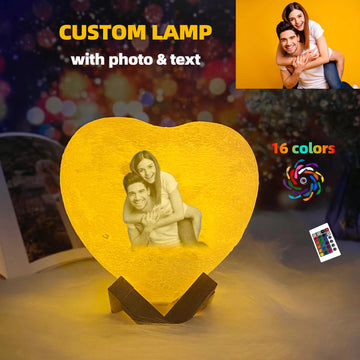 Heart Shape 3D Printed Moon Lamp Customized Photo Text Night Light