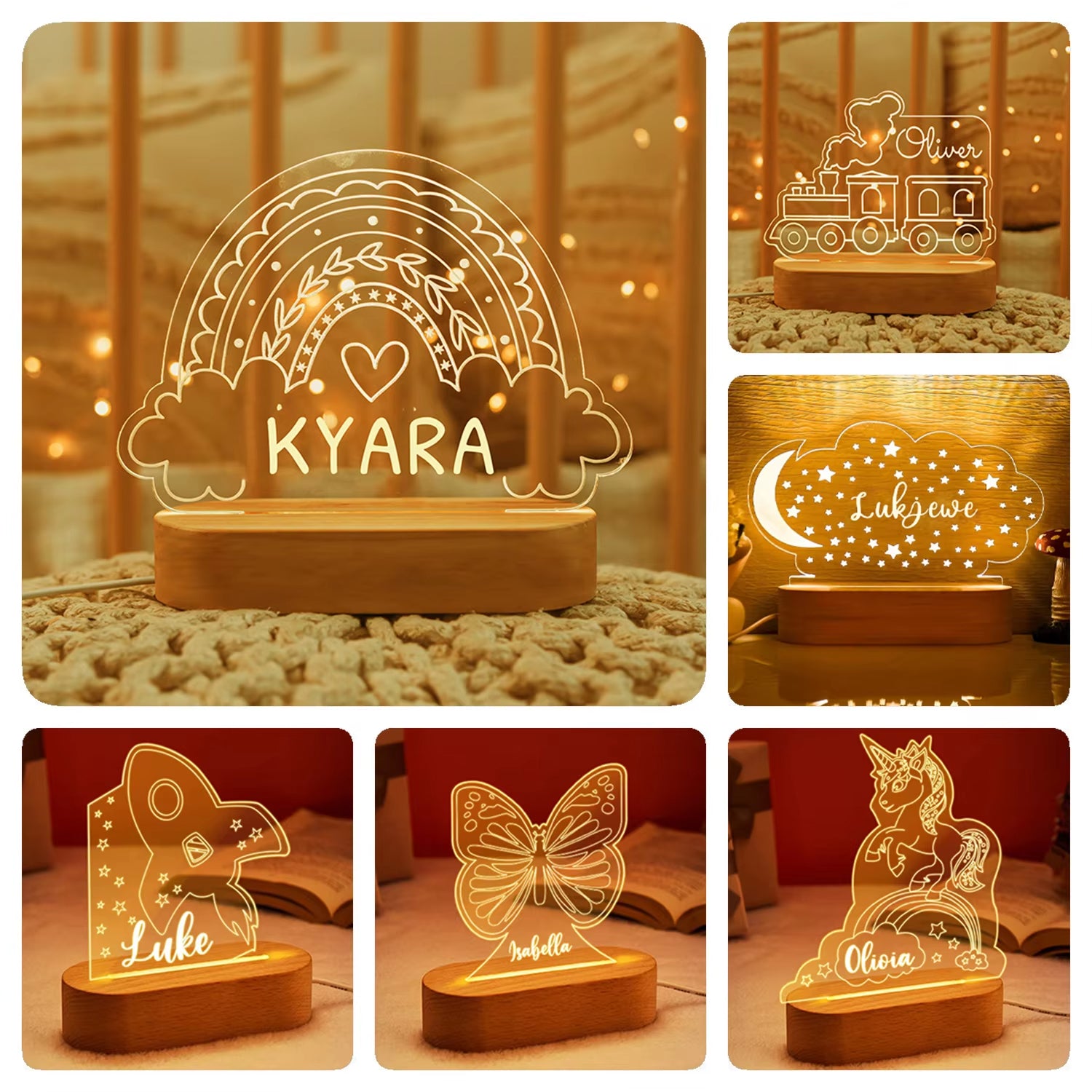 Custom Baby Kids USB Night Light Personalized Children Name Lamp