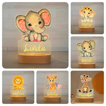 Personalized USB NightLight Custom Name Acrylic Lamp Animal Design