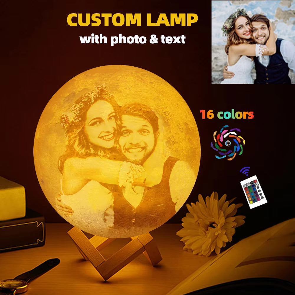 Personalized 3D Printing Moon Lamp Customized Photo Text Night Light