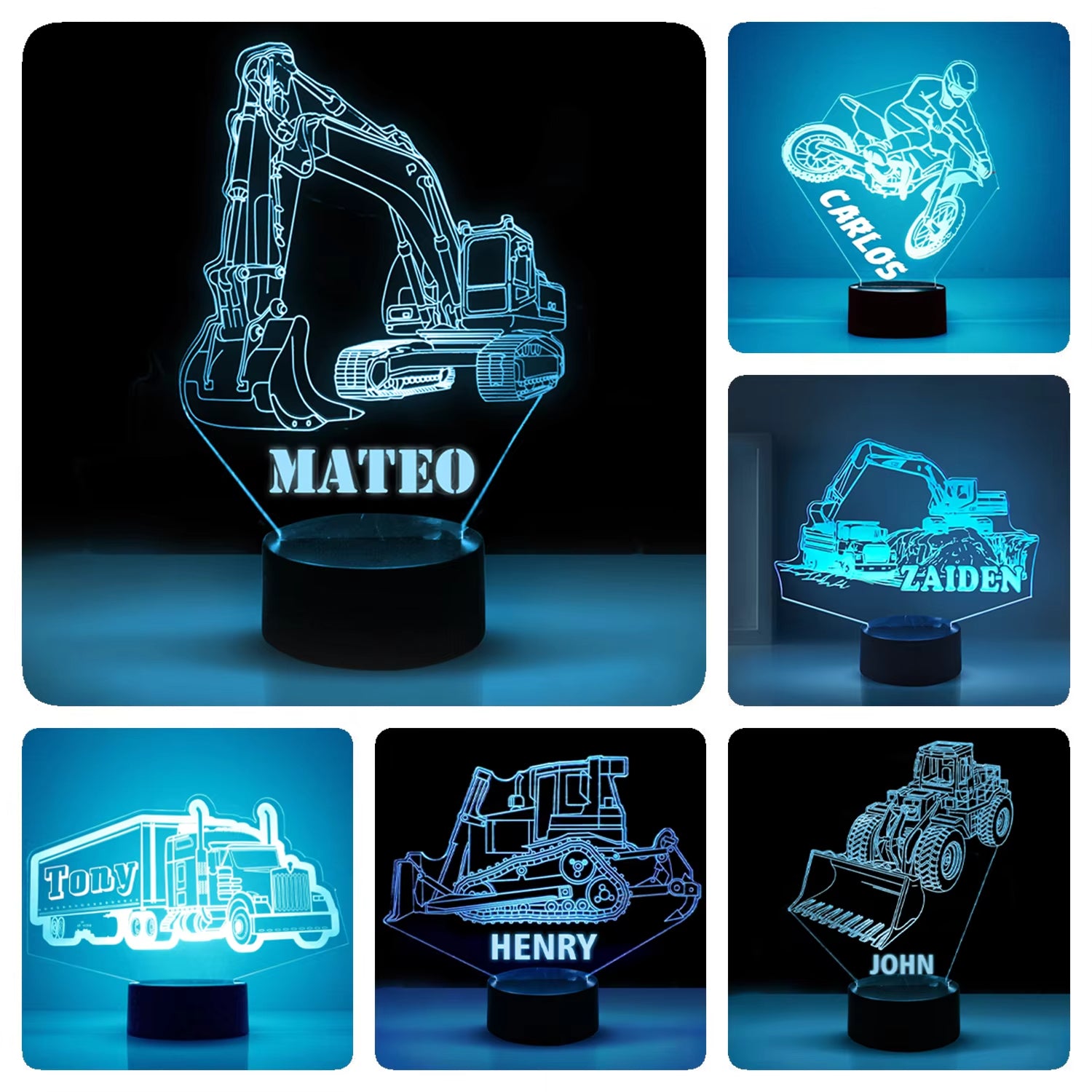 Personalized Car LED USB Night Light Custom Name Acrylic Lamp For Kids