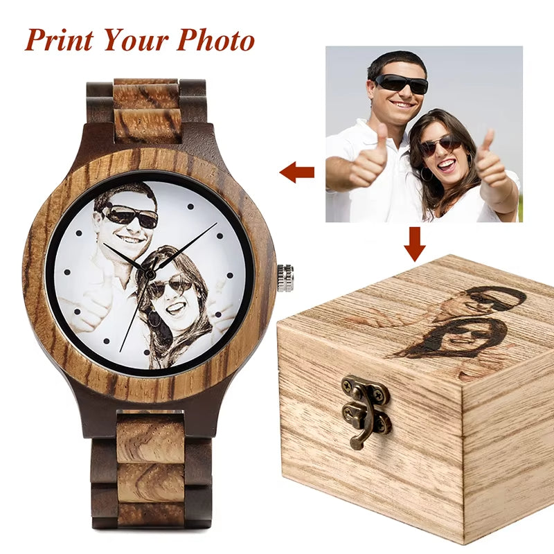 Custom LOGO Printing Your Own Photo Men Watch Unique Bamboo Wood Wristwatch