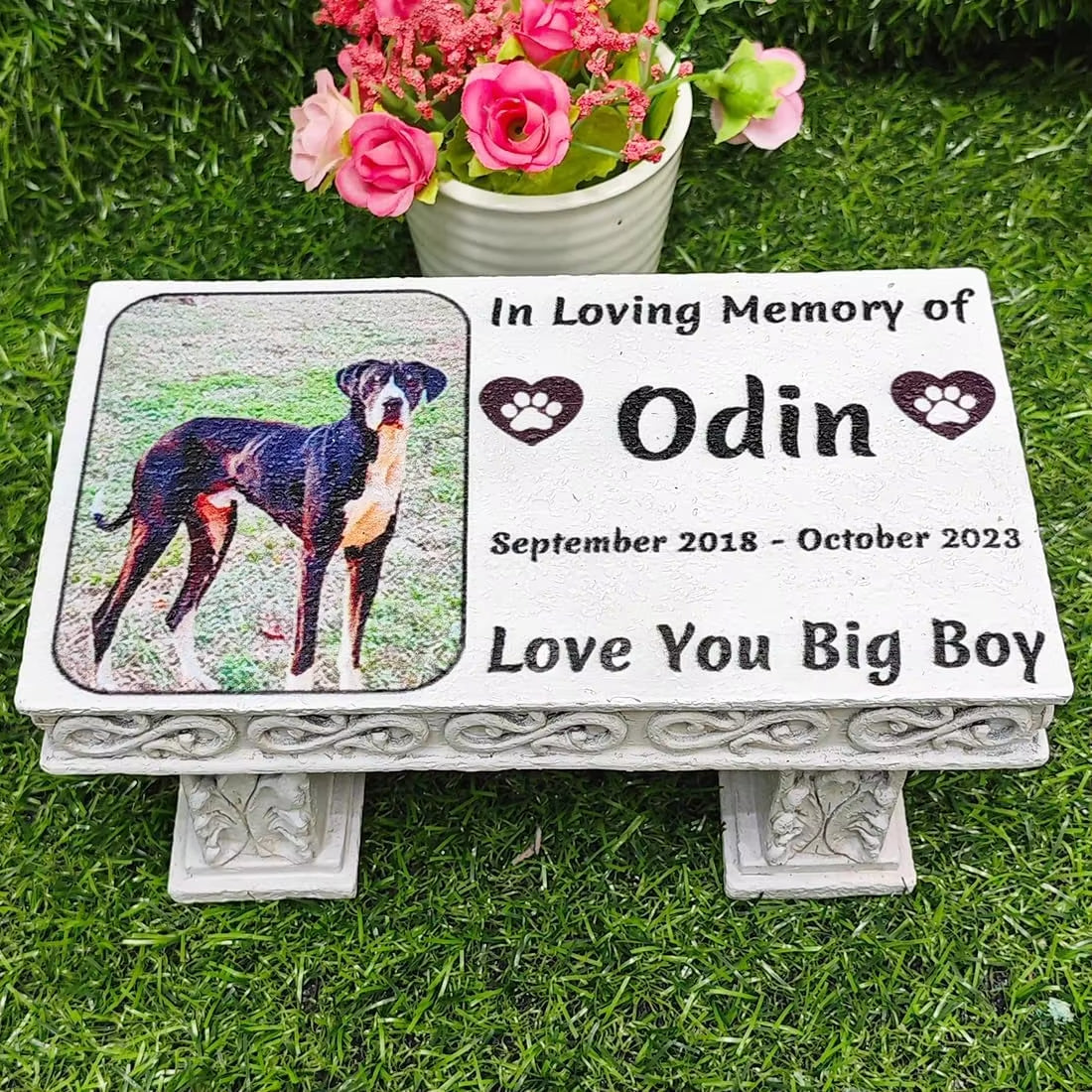 Custom Pet Memorial Stone with Colorful Photo
