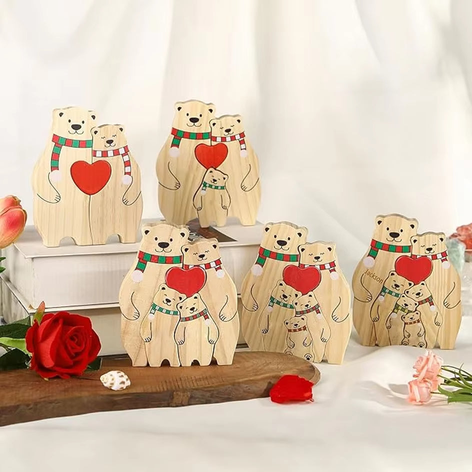 New Personalized Wooden Bear Custom Family Name Puzzle Sculpture