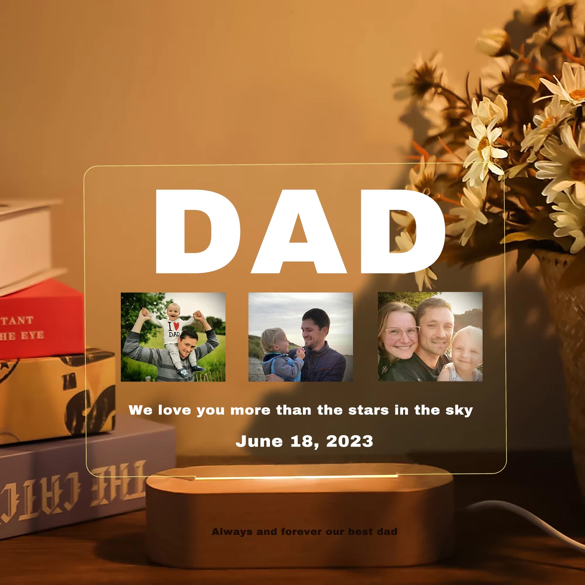 Personalized 3D Acrylic Custom Photo Lamp LED Night Light for Parents Love Mom Dad